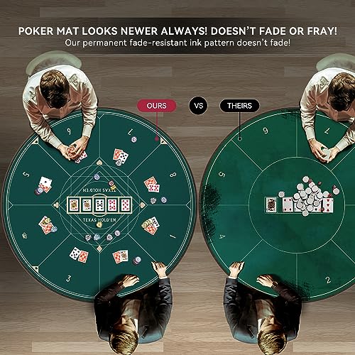 YUZPKRSI 47 Inch Round Poker Mat, Neoprene & Rubber, Texas Hold'em Poker Table Top Casino Card Games, Portable, Carrying Bag Included - color: 47 Inch Round Green