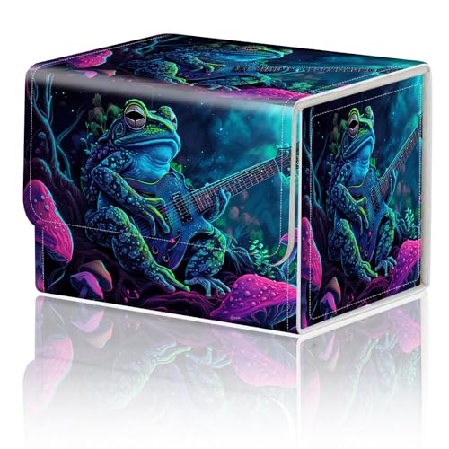 Card Game Storage Box for TCG MTG Commander Deck Box Card Box Organizer Trading Card Case TCG Card Storage Box Magnetic Closure Creative Pattern Up to 200 Cards, A Frog With Guitar Mushrooms - color: A Frog With Guitar Mushrooms