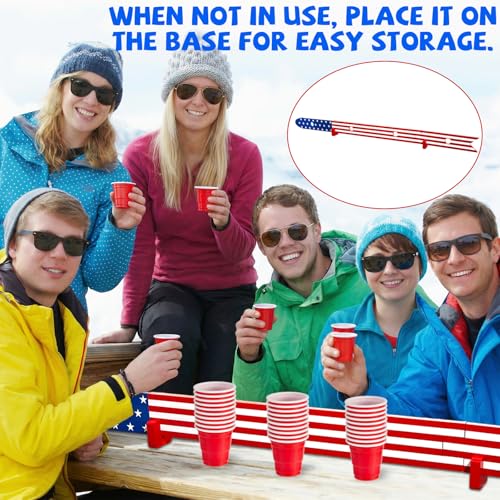 5 Ft Shot Board 4 Person Drinking Shot Ski Retro Rustic Wood Shots Ski Drinking Board with 50 Shots Plastic Glasses 2 Bases for Skis 4th of July Vacation Family Gathering Game Night Gift(Star&Stripe) - color: Colorful