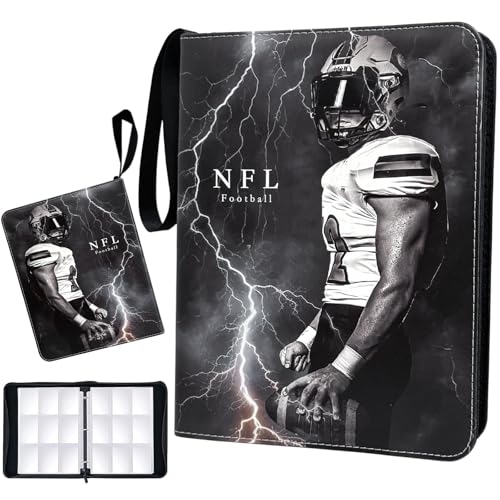 Football Card Binder 900 Pockets, Trading Card Binder 9 Pocket with 50 Removable Sleeves Fits 900 Sport Cards, 3 Ring Card Holder Binder with Zipper, Collector Storage Album - size: 900 Pockets Football