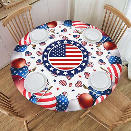 4th of July American Flag Round Tablecloth Elastic Fitted Table Cover Washable Elastic Edge Tablecloths for Kitchen Dining Party Fitted Table 40-44 - color: 4th of July American Flag S, size: 40" (Round)