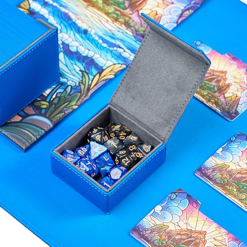 Card Deck Box For MTG Commander, Fits 100 Double-Sleeved Cards, Premium Leather, TCG Deck Box For Magic EDH, Magnetic Case with 3 Dividers & Dice Storage Box (Hidden Island) - color: Hidden Island, style: Deluxe