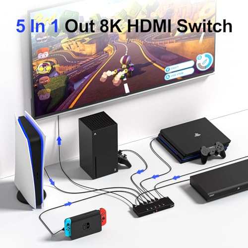 Y.D.F 8K@60Hz HDMI Switcher 5 in 1 Out Aluminum Support 4K@120Hz HDR10+ HDCP 2.3 CEC HDMI 2.1 Switch Splitter Compatible with PS5/4 Xbox X/S Nintendo Switch/OLED Roku Apple TV Fire Stick UHD TV - size: HDMI Switch 5 Port 8K