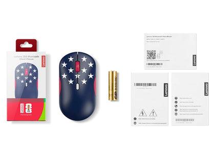 Lenovo 350 Bluetooth Silent Mouse (Fan Edition), Wireless Ergonomic Ambidextrous Design, Bluetooth 5.3, Adjustable DPI up to 2400, 36 Month Battery Life, Recycled Materials, USA Flag - color: USA Flag