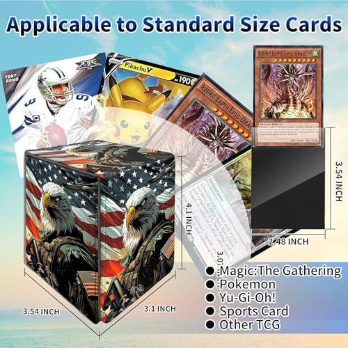 Flag Cool Eagle Card Deck Box, MTG Commander Deck Box Card Deck Case for Trading Cards, 100+ Sleeved Cards with PU Leather Magnetic Card Storage Box for TCG CCG Magic Cards - color: Card Deck Box-591
