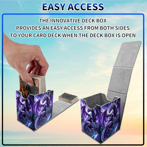 Purple Dragon Card Deck Box, MTG Commander Deck Box Card Deck Case for Trading Cards, 100+ Sleeved Cards with PU Leather Magnetic Card Storage Box for TCG CCG Magic Cards - color: Card Deck Box-587
