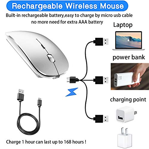Bluetooth Wireless Mouse for Laptop mac MacBook ipad MacBook air MacBook pro pc Desktop Computer Windows Chromebook Notebook (Silver) - color: silver