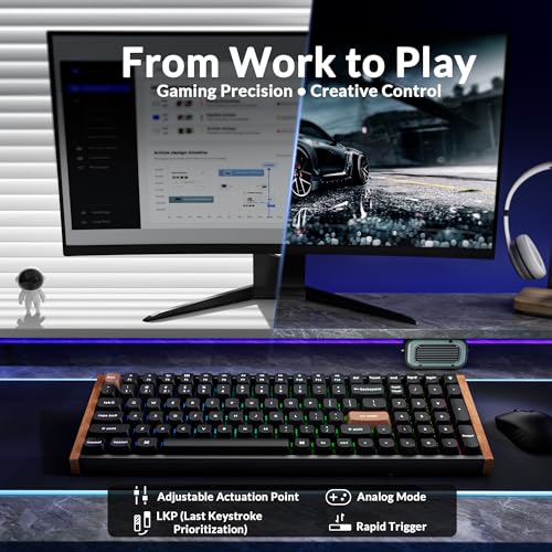 Keychron K4 HE 96% Wireless Hall Effect Keyboard with Number Pad, Rapid Trigger Magnetic Switches, QMK Launcher, 2.4GHz/Bluetooth/Wired, Mac & Windows, Wood Accent Frame, Black (Non-Shine-Through) - color: Special Edition Black