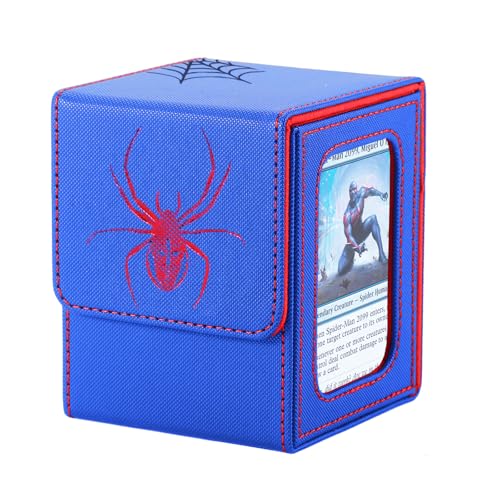 Commander Deck Box for MTG with double display windows,Card Storage Box Fits 120+ Single sleveed Cards,Magnetic Card Box with 2 Dividers&2 Toploaders for TCG Blue/Red - color: Spider-Blue/Red, size: 1 pack