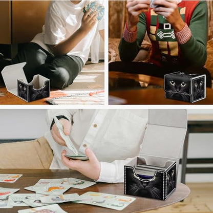 Card Game Storage Box TCG Deck Box MTG Card Box Organizer Trading Card Case Commander Deck Box TCG Card Storage Box Magnetic Closure Creative Pattern Up to 200 Cards, Cute Black Cat With Big Eyes - color: Cute Black Cat With Big Eyes