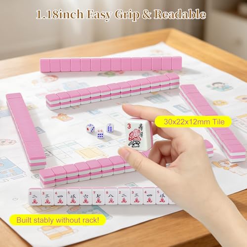 Mini American Mahjong Set - 1.18 Inch Mahjong Tile Set Complete Mahjong Cards 2026 Portable Travel Mahjong Game Set Family Tile Game for Adults- with Pink Tile Bag