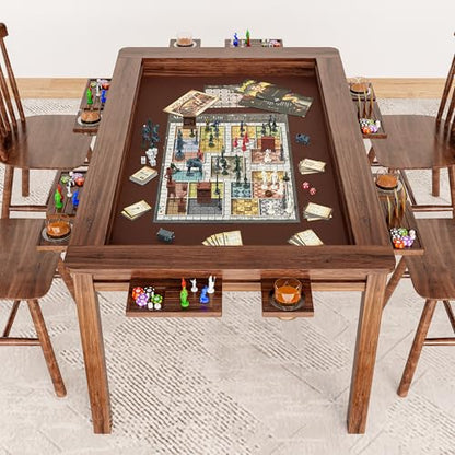 Board Game & Card Table for 6 Players with Removable Table Top, Gaming and Dining Table with Storage Rack, Detachable Cup Holders and Trays, for Card Game, DND and Poker, Walnut - size: With Storage Rack