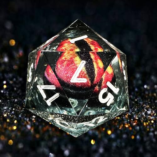 HAOMEJA Resin Dragon Eye DND Dice Set D&D 7 Pcs Resin Sharp Edge Role Playing Dice with Dragon Eye Dice Bag, Polyhedral Dungeons and Dragons Dice D20 D12 D10 D100 D8 D6 D4(Black & Eye Red) - color: 7 Eye Red & Black