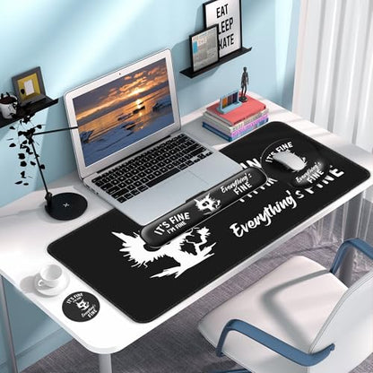 Desk Mat Set Keyboard and Mouse Pad with Wrist Rest Support | Ergonomic,Pain Relief, 4-in-1 Large Big Mousepad Computer Mats,Desk Pad Matt Mats for Desktop Home & Office - color: D-Funny Cute Cat
