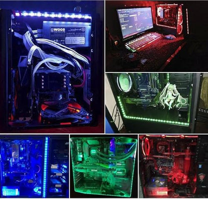 RGB LED Strip Computer Lighting via Magnet with Controller for Desktop Computer Case Mid Tower Full Tower (24Key Remote，2PK，30CM，R Series，RGB) - color: RGB (Red, Green, Blue)