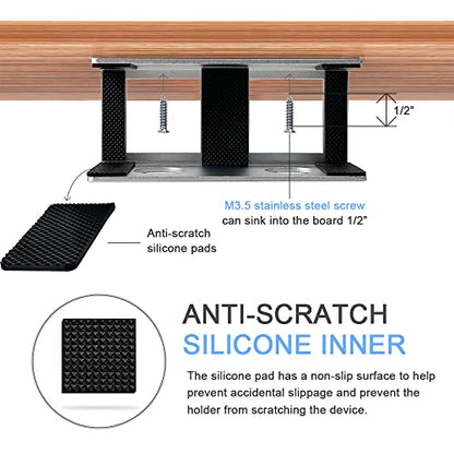 IFCASE Under Desk Laptop Mount & Headphone Holder with Adhesive & Screw, Hard Aluminum Under Table Desk Holder for Laptop, Mac mini, MacBook Pro (Silver) - color: Silver