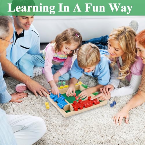 Shut The Box Dice Game 2-4 Players, Wooden Board Table Math Game with 8 Dices, Classic Tabletop Version Family Games for Adults and Kids