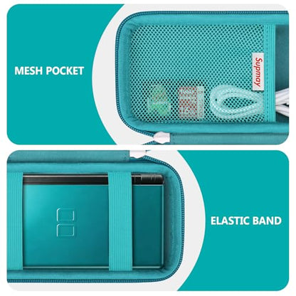 Supmay Hard Carrying Case Compatible with Nintendo DS Lite NDSL, Gameboy Advance Games Storage Holder Travel Bag with Mesh Pocket for USB Charging Cable, Stylus, Earphones, Game Cartridge, Green - color: Green