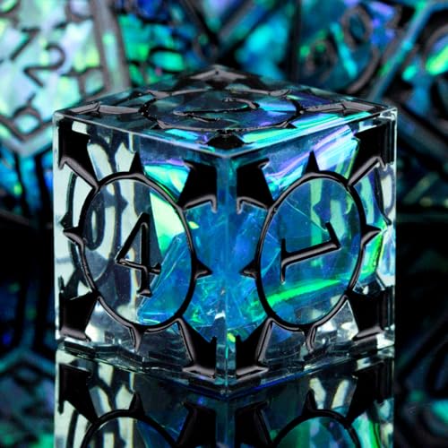 DND Resin dice Color Sharp Edge dice Set Dungeon Polyhedron D and D dice Set Suitable for D&D Role-Playing Tabletop Games D20 D12 D10 D8 D6 D4 (Blue) - color: Blue