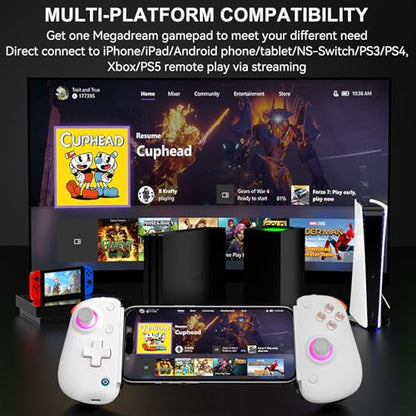 Mobile Gaming Controller for iPad/Tablet 13'', iPhone Controller with Hall Joysticks/Trigger/Turbo/Macro/7 Color RGB, Gamepad Joystick for Android/PC/Switch/PS4, Xbox/PS5 Streaming, Cloud Game, COD, iPhone 17/16 Controller