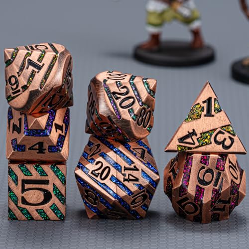 DND Dice Set Dungeons and Dragons Dice d20 Metallic Stripes Dice w/ Gift Case, Polyhedral Dice Sets Tabletop Games D&D Dice MTG Pathfinder Role Playing Game (Antique Red Copper Seven Colors) - color: Antique Red Copper Seven Colors