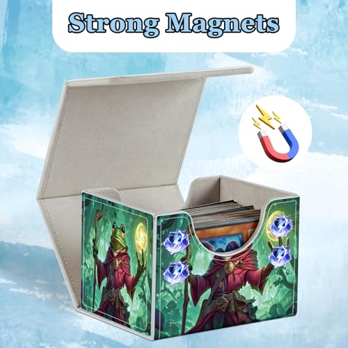 Commander Deck Box for Trading Cards - Fits 100+ Double Sleeved Cards, PU Leather MTG TCG Storage Case with Strong Magnetic Closure, Mage Frog with Staff - color: Mage Frog with Staff