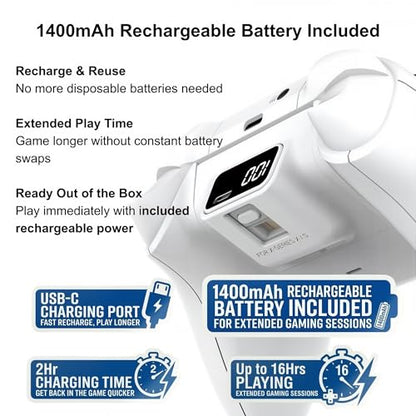 ECUBit Wireless Gaming Controller Compatible with Xbox Series X and Series S, Xbox One and Windows PC, Bluetooth Controller with 1400mAh Rechargeable Battery and LED Power Display, Dual Vibration, USB C Charging, 3.5mm Headset Jack, White