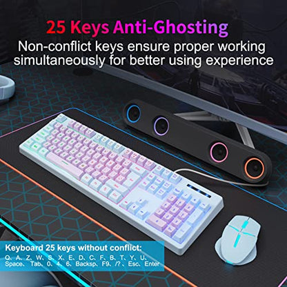 HUO JI Gaming Keyboard USB Wired with Rainbow LED Backlit, Floating Keys, Mechanical Feeling, Spill Resistant, Ergonomic for Xbox, PS Series, Desktop, Computer, PC, Purple Blue - color: Purple/Blue