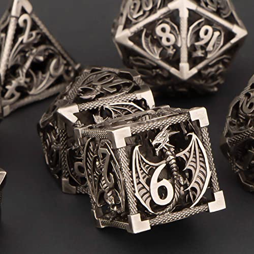 KERWELLSI Hollow DND Dice Set D&D with Gifts Box, 7pcs Polyhedral Metal D and D Dice for Role Playing Game, Dungeon Dragon Dice D20 D12 D10 D8 D6 D4 (Iron) - color: Iron