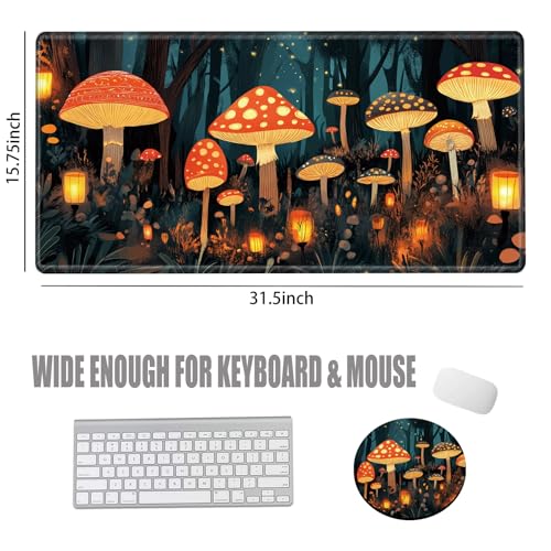 Large Mouse Pad Gaming Desk Pad Mushroom Mousepad for Wireless Mouse XXL 31.5''X15.75'' Big Desk Mats Extended Mouse Mat of Girl Desktop Computer with Coaster - color: Mushroom, size: 31.5''x15.75''
