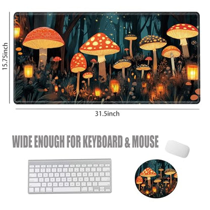 Large Mouse Pad Gaming Desk Pad Mushroom Mousepad for Wireless Mouse XXL 31.5''X15.75'' Big Desk Mats Extended Mouse Mat of Girl Desktop Computer with Coaster - color: Mushroom, size: 31.5''x15.75''