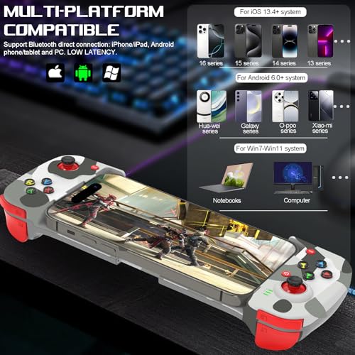 arVin Wireless Gaming Controller for iPhone Android Gamepad Joystick for iPhone 15/14/13/12, iOS, iPad, MacBook, Samsung Galaxy S23/S22/S21, TCL, Tablet, PC, Call of Duty Mobile -with Back Button - color: Camo