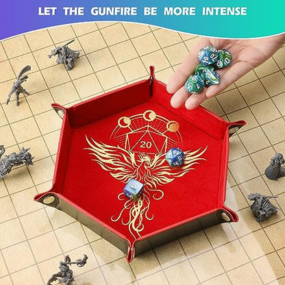 2 Pcs Portable Folding Dice Rolling Tray Set for RPG DND Table Games - PU Leather and Velvet Holder Storage Box - Dragon and Phoenix - color: Dragon and Phoenix