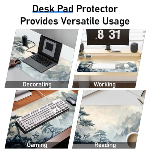 Gaming Mouse Pad, Non-Slip Rubber Base, Enlarged Mouse Pad with Stitching for Gaming, Office and Home, 31.5x11.8 Inch, Mountain Ink Painting - color: Mountain ink painting