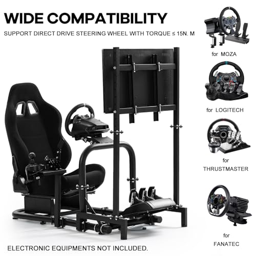 Anman Racing Simulator Cockpit Adjustable with Monitor Stand and Black Seat | Fit for Logitech G29 G920 G923, for Thrustmaster T248 T300, for Fanatec CSL DD, for Moza Wheel Shifter Pedals NOT Included