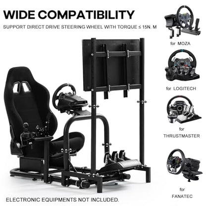 Anman Racing Simulator Cockpit Adjustable with Monitor Stand and Black Seat | Fit for Logitech G29 G920 G923, for Thrustmaster T248 T300, for Fanatec CSL DD, for Moza Wheel Shifter Pedals NOT Included