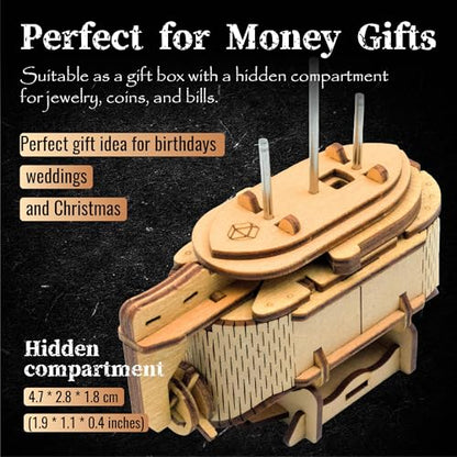 Tesla's Boat-Escape Room Game in a Box-Electronic Puzzle Box-Brain Teaser Puzzle Box-3D Wooden Puzzle for Adults - Money Puzzle Box for Cash Gift - Birthday GiftBox MoneyBox - color: Tesla's Boat