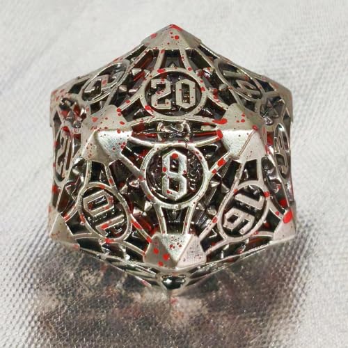 D20 23mm Metal Dice Polyhedral Dice for Dungeons and Dragons, RPG, Polyhedral Roleplaying Games MTG Table Games (Gray + Blood) - color: Gray + Blood