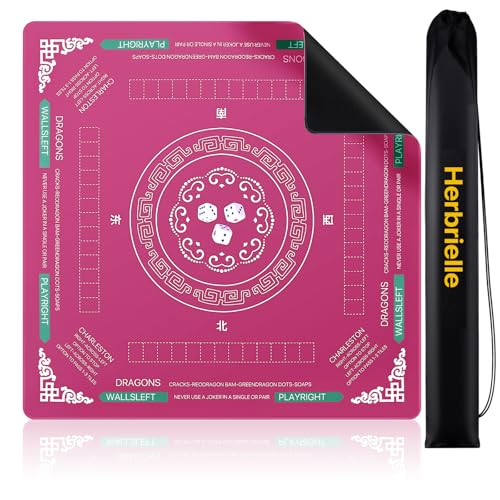 Mahjong Table Cover Mat with Carry Bag, Anti-Slip Noise Reduction Surface, 32.4 x 32.4 Inch, for Poker Cards Dominoes Tile Games (Rose Red) - color: Rose Red