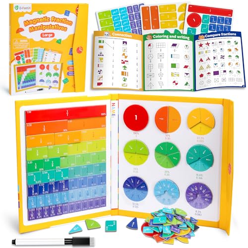 D-FantiX Large Magnetic Fraction Book, Magnetic Fraction Tiles & Fraction Circles Set with Dry Erase Activity Card, Montessori Fraction Manipulatives Learning Toys for Kids