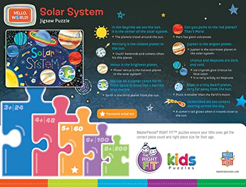 MasterPieces 60 Piece Solar System Puzzle for Kids - Astronaut Theme - 19"x14" - Fun & Educational - style: Hello World Solar System