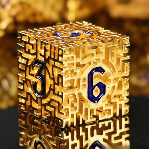 Hollow Metal The Lost Maze DND Dice Set with an Iron Box for DND COC Role Playing dice Games and Board Games Gift (Glod) - color: Metal Maze Gold