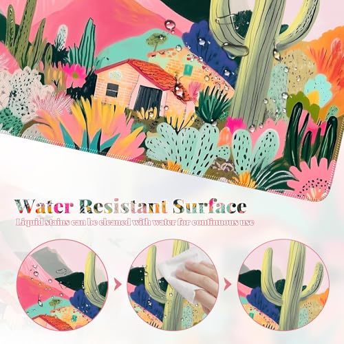 iCasso Desk Mat,Cute Mouse Pad for Desk,35"x16",Home Office, Cactus | Waterproof Desk Pad with Non-Slip Rubber Base and Stitched Edges, Extended Keyboard Mousepad for Computer, Home Workspace - color: A-cactus