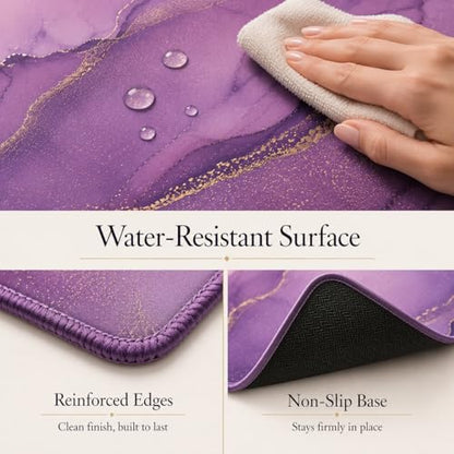 Purple Marble Desk Mat 35.4x15.7 Inch, Large Extended Mouse Pad with Gold Fluid Art Design, Non-Slip Water-Resistant Desk Pad for Women, Home Office & Aesthetic Setup - color: Purple Marble