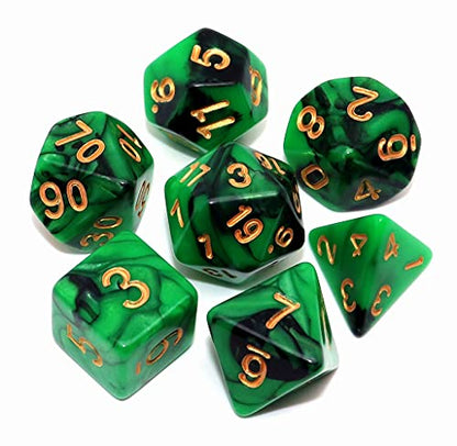 Green Mix Black Dice Set DND Polyhedral Dice for Dungeon and Dragons D&D RPG Role Playing Games 7-Die Set - color: Green Mix Black