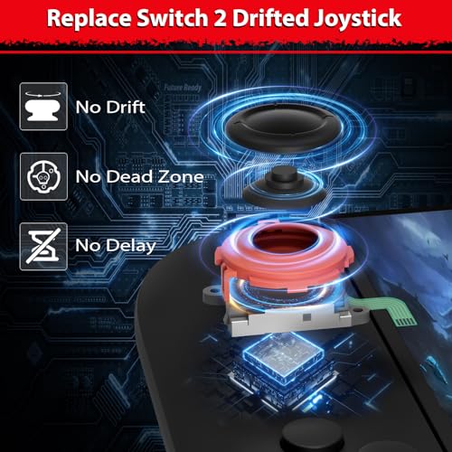 Joycon Joystick Replacement 2 Pack for Switch 2, Replacement Joy-Stick Analog Thumb Stick for Nintendo Joycon 2 (L)/(R) Blue/Red, Left/Right Analog Joystick with Thumbstick Grips & Screws (Blue/Red 4Pack Tool Kit) - color: Blue/Red 4Pack Tool Kit