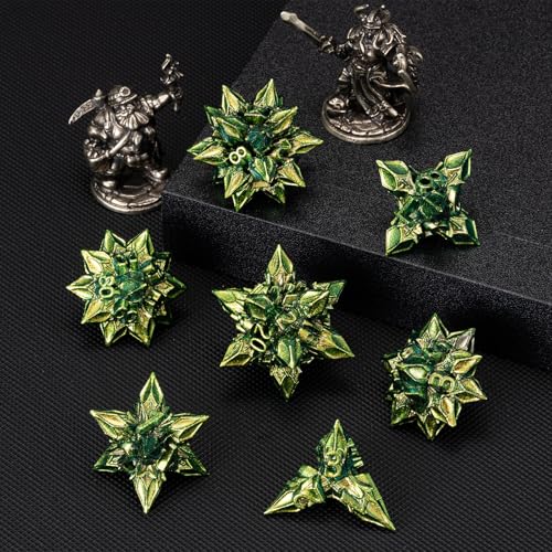 DND Dice Set Metal,Polyhedral D&D Metallic Heterotypic D and D Dice with Cracks for Dungeons and Dragons RPG TTRPG 7-Die Set with Gift (Heterotypic, Heterotypic-Green) - color: Heterotypic-green, style: Heterotypic