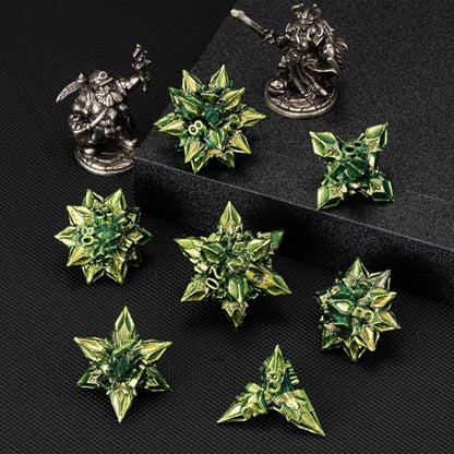 DND Dice Set Metal,Polyhedral D&D Metallic Heterotypic D and D Dice with Cracks for Dungeons and Dragons RPG TTRPG 7-Die Set with Gift (Heterotypic, Heterotypic-Green) - color: Heterotypic-green, style: Heterotypic