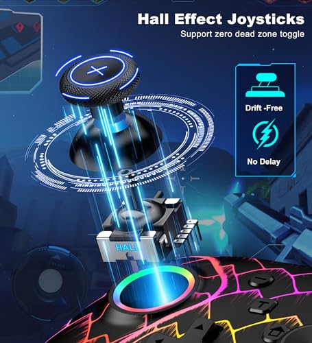 Wireless PC Controller, Bluetooth Controller, with Hall Effect Joysticks & Triggers, No Dead Zone, No Stick Drift, Controller for PC, Switch, iOS and Android, Cool Dynamic Light, 1000mAh Battery