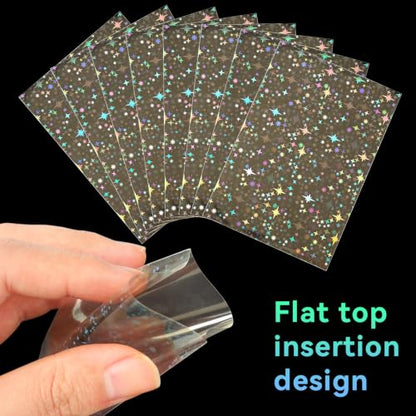 HFATMOS 300 Pcs Photocard Sleeves Laser Flashing Holographic Card Protector | Dustproof Card Sleeves for Mini Photos Credit Name Trading Cards Album Photo Cards, Little Stars Pattern - color: Little Stars Pattern